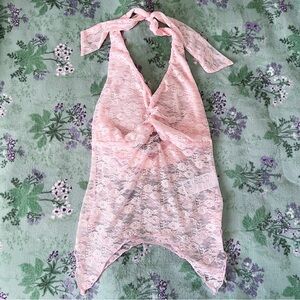 Urban Renewal Pink Sheer Lace Witchy Hem Halter Top